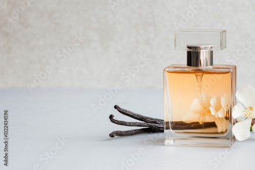 world fragrance day March 21 vintage bottle of parfume, vanilla sticks, professional photography