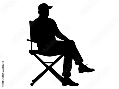 Man Sitting on a Director’s Chair – Black Silhouette Vector
