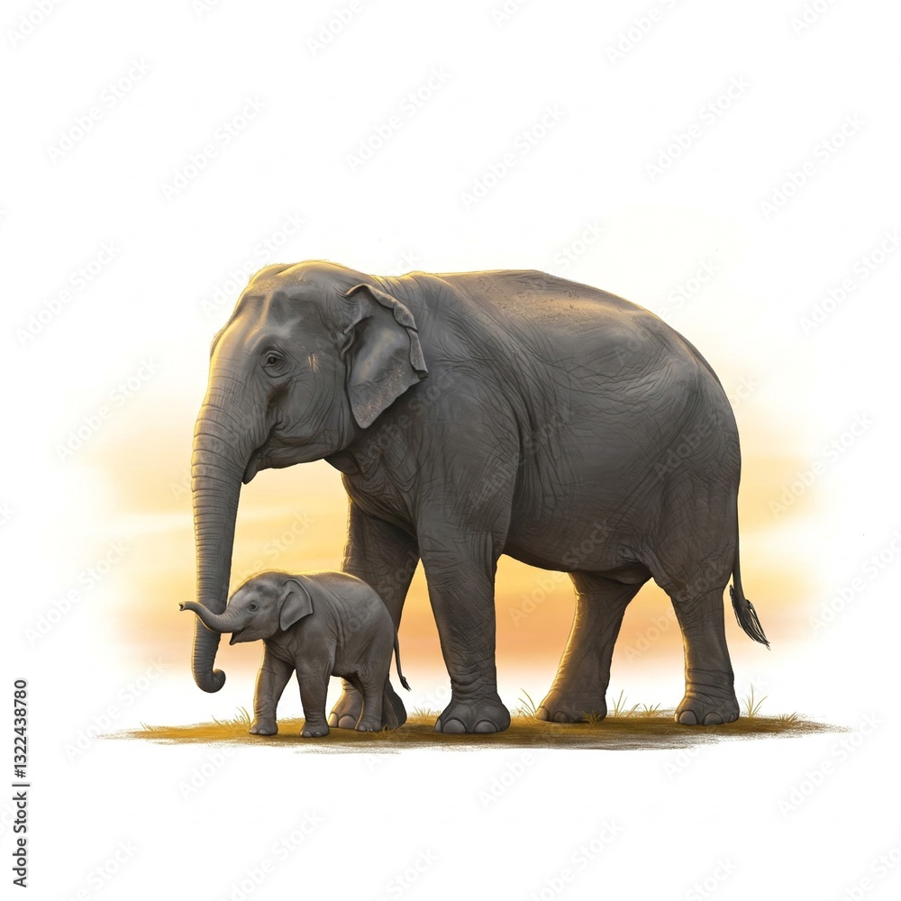 Obraz premium mother's day A mother and baby elephant walking together under a golden sunset