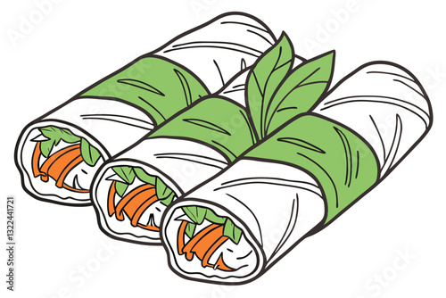Delicious Spring Rolls Vector Art Illustration