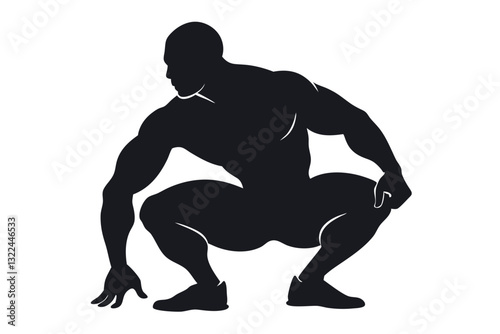 Powerful Squat Pose Silhouette Vector Illustration