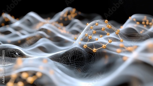 Conceptual rendering of mechanical waves highlighting interconnected nodes symbolic waveforms for matter based energy transfer photo