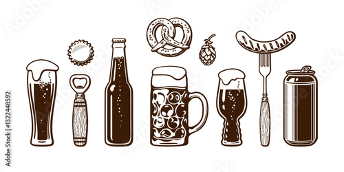 Vintage hand drawn set of beer objects.
