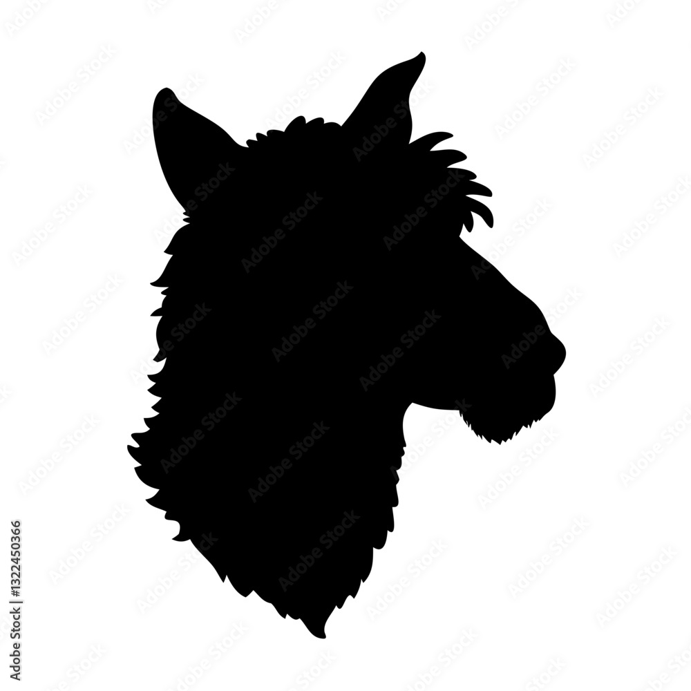silhouette of an alpaca head. This minimalistic representation showcases the distinct features of the alpaca, vector illustration silhouette of an alpaca head. This minimalistic representation showcases the distinct features of the alpaca, vector illustration