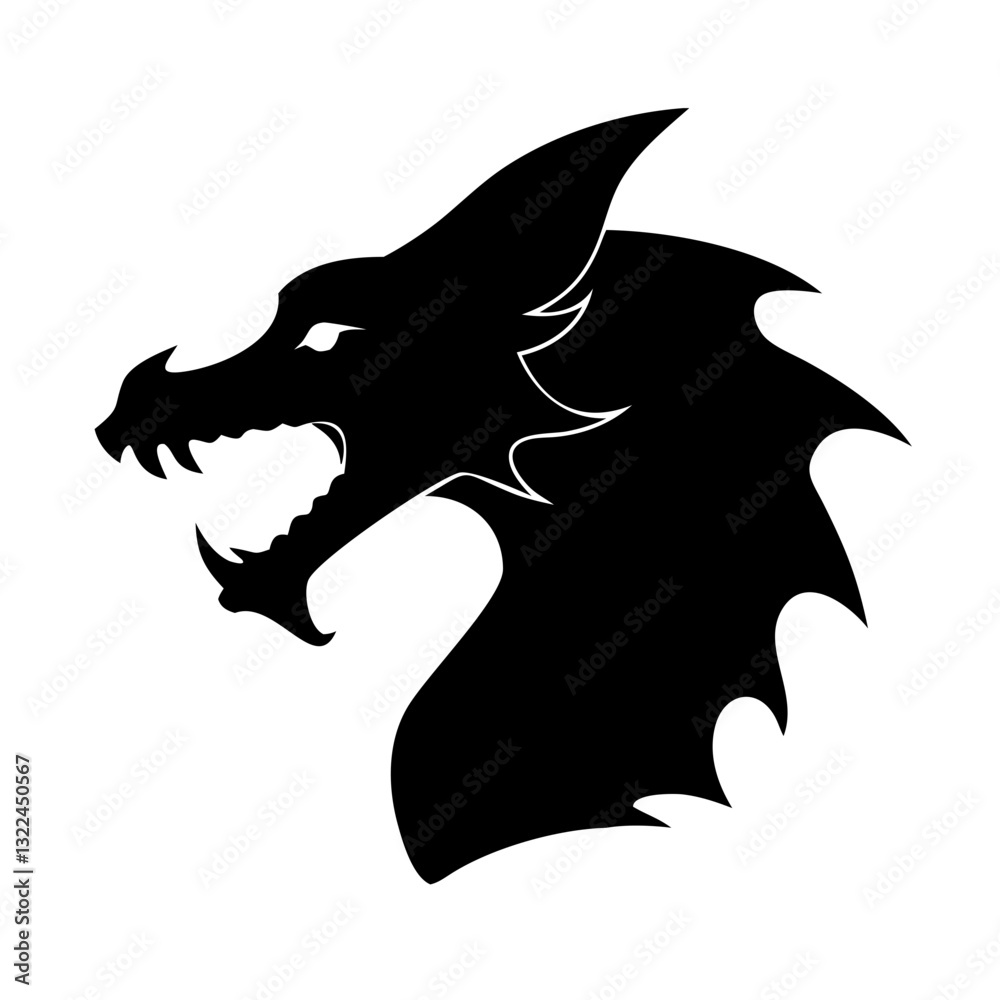 Obraz premium a menacing silhouette of a dragon's head, showcasing sharp teeth and a fierce expression