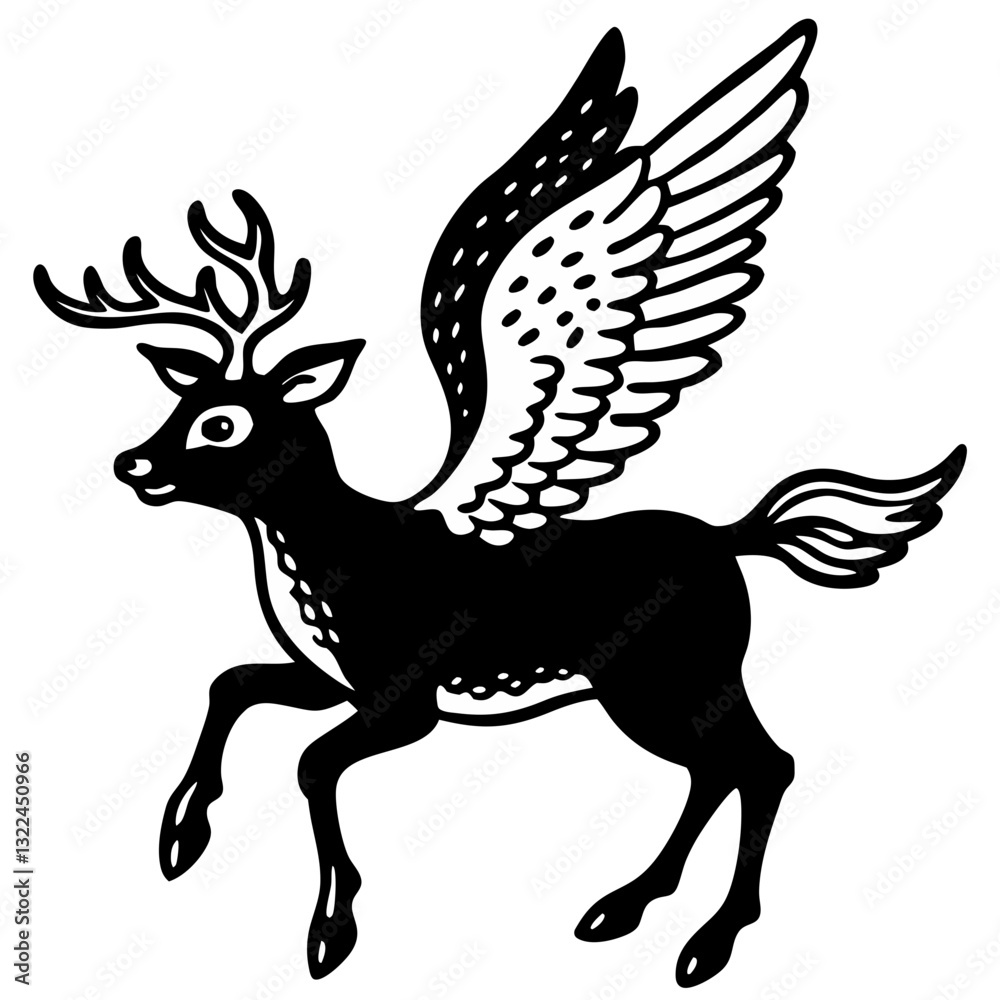 a fantasy creature combines the features of a deer with a set of wings, vector illustration a fantasy creature combines the features of a deer with a set of wings, vector illustration