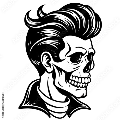 skull wearing a stylish hairstyle and a jacket, perfect for edgy designs, vector illustration