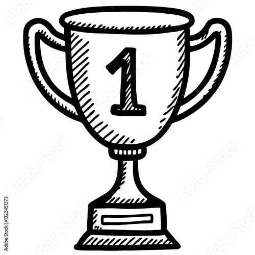 a trophy cup doodle with number one on it, symbolizing achievement and first place, vector illustration