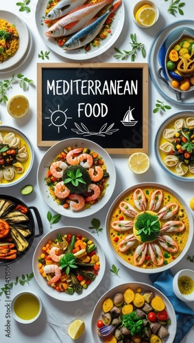 Mediterranean Feast: A Stunning Top-View Spread of Vibrant, Flavorful, and Wholesome Dishes
