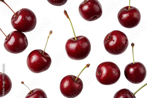Fresh cherry harvest farm market food photography bright environment overhead view natural delight, isolated on white or transparent background