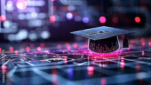Digital Graduation Cap on Circuit Board: Education Technology Concept