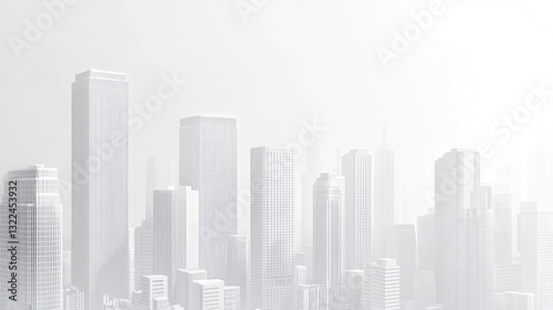 A sleek, modern cityscape featuring a variety of high-rise buildings with contemporary architectural designs