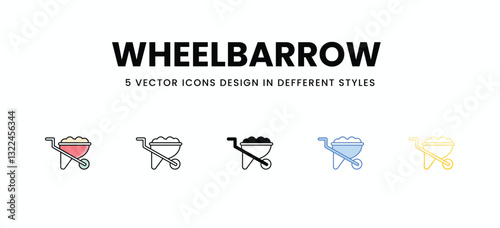 Wheelbarrow  vector icons set stock illustration.