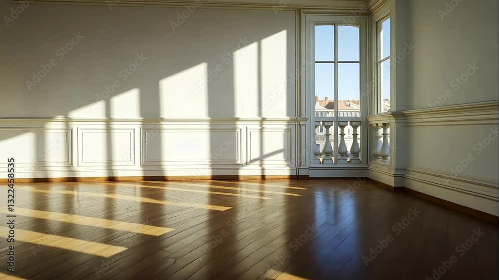 Elegant Empty Room with Sunlight and Hardwood Floor Elegant Empty Room with Sunlight and Hardwood Floor