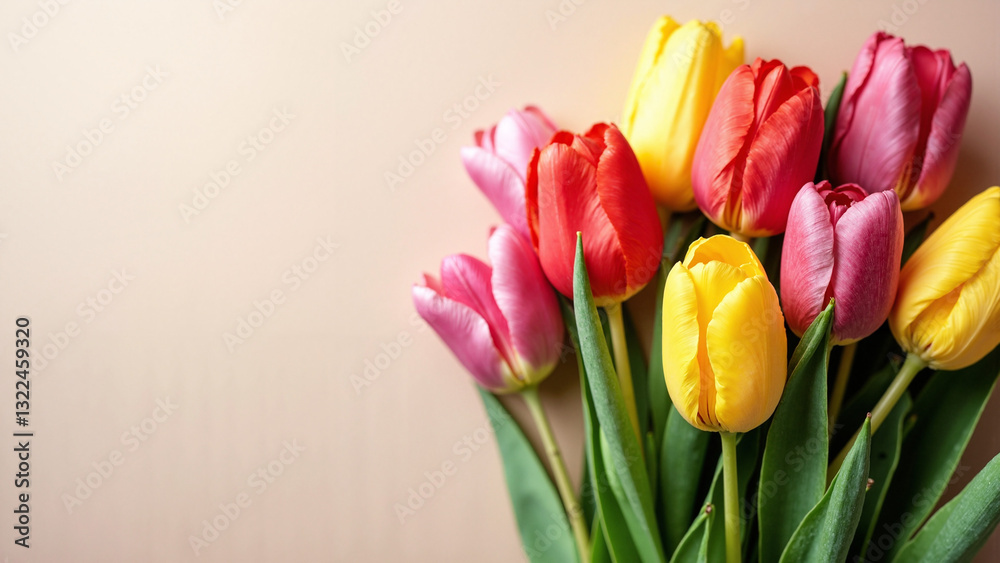 Vibrant Tulip Arrangement with Ample Copy Space for Spring Marketing and Easter Promotions Vibrant Tulip Arrangement with Ample Copy Space for Spring Marketing and Easter Promotions