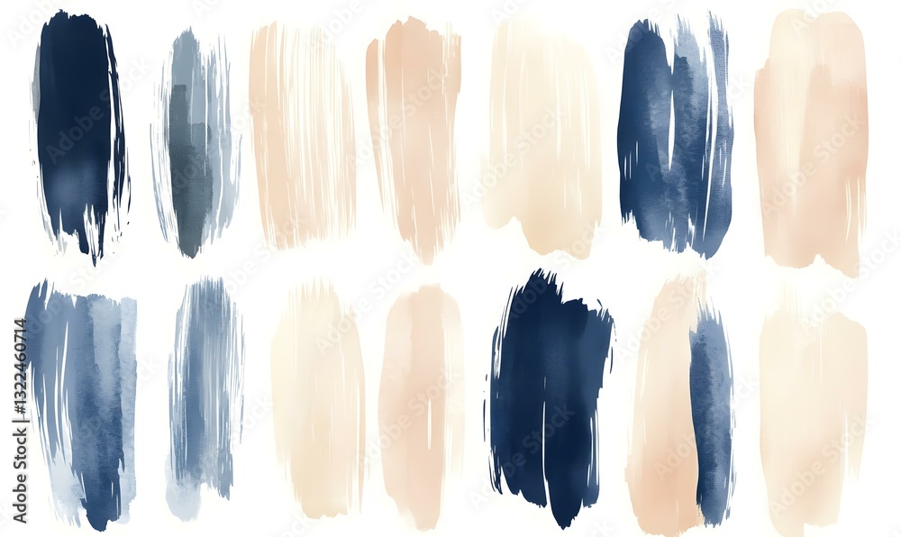 Naklejka premium Abstract Blue Beige White Watercolor Brushstrokes Grid
