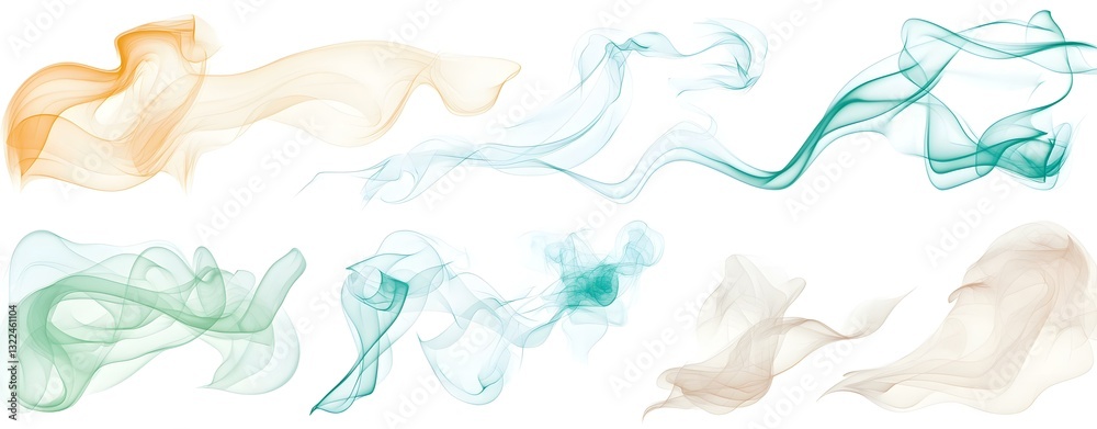 Abstract Pastel Smoke Shapes Swirling Flowing Design on White Abstract Pastel Smoke Shapes Swirling Flowing Design on White
