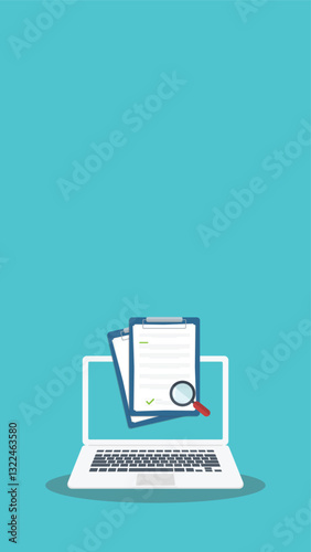 Online digital document inspection or assessment evaluation on laptop computer, contract review, analysis, inspection of agreement contract, compliance verification.	