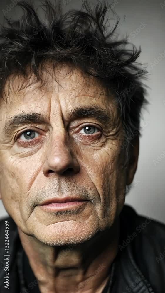 Deep expression captured in a close-up portrait of an older man with striking features and intense eyes Deep expression captured in a close-up portrait of an older man with striking features and intense eyes