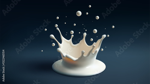 High Speed ​​Milk Splash, Forming A Crown with Milk Drops Splashing Into The Air, Vector Illustration