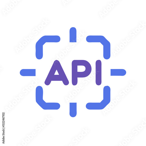API icon in modern style with blue and purple colors representing technology and innovation