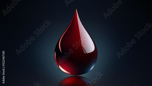 High Quality Blood Drop Isolated on Dark Background, Shiny Droplet, Different From Similar Vector, Vector Illustration
