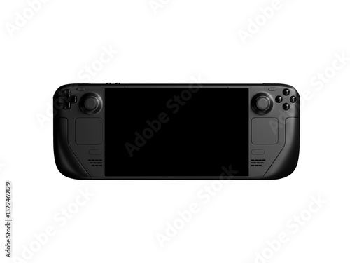 A handheld gaming console with dual analog sticks, buttons, and a large central screen.