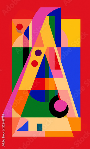 Obraz na płótnie Alphabet letter A with colorful shapes on red background w salonie