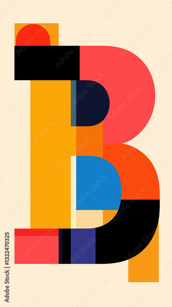 Capital letter B in vivid colors and shapes