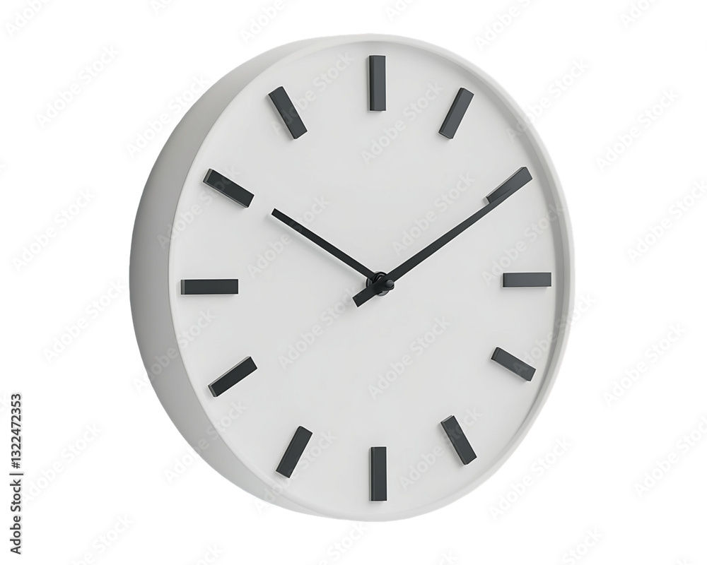 Minimalist White Wall Clock With Black Markers On Transparent Background, PNG Minimalist White Wall Clock With Black Markers On Transparent Background, PNG