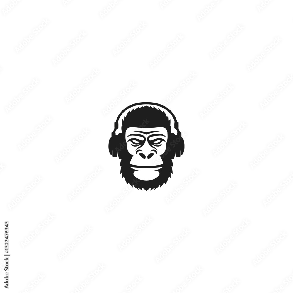 Ape with headphone icon logo flat vector design Ape with headphone icon logo flat vector design