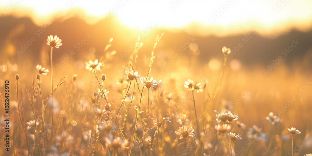 Sunlit Meadow With Blooming Daisies at Golden Hour Sunlit Meadow With Blooming Daisies at Golden Hour