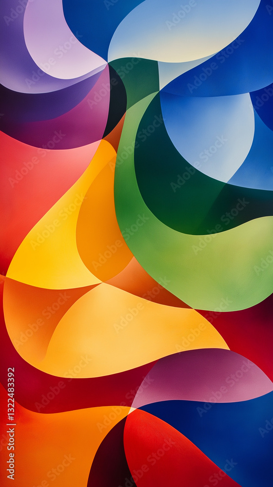 Curving shapes in rainbow colors vertical