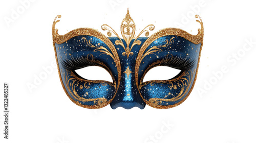 Enigmatic Masquerade Mask: A richly adorned masquerade mask, featuring intricate golden details against a deep blue background, invites a sense of mystery and celebration. 