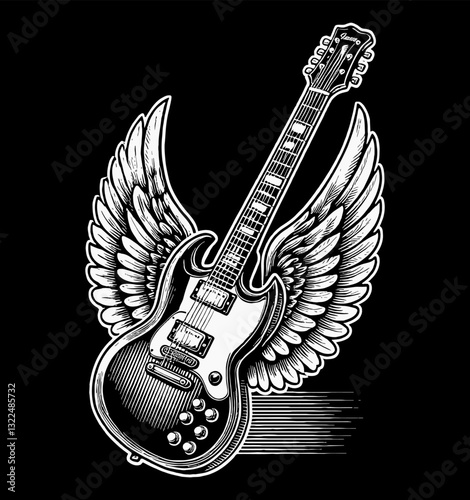 Electric Guitar with Wings Musical Instrument Illustration Design