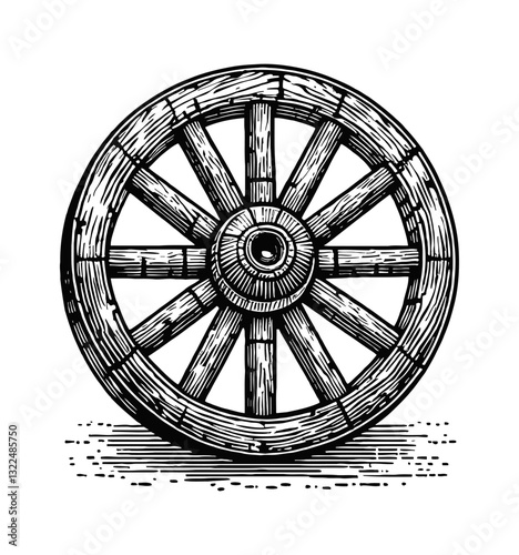 Detailed Wheel with Spokes and Wood Grain