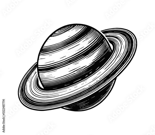 Saturn planet with its rings engraving space exploration astronomical object cosmos science