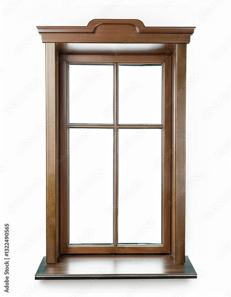 Wooden window with four panes showcasing classic design and craftsmanship in a simple setting Wooden window with four panes showcasing classic design and craftsmanship in a simple setting