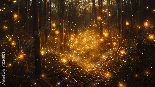 A myriad of golden sparkles illuminate a dusky backdrop, creating a warm glow. Dusky Brilliance. Illustration