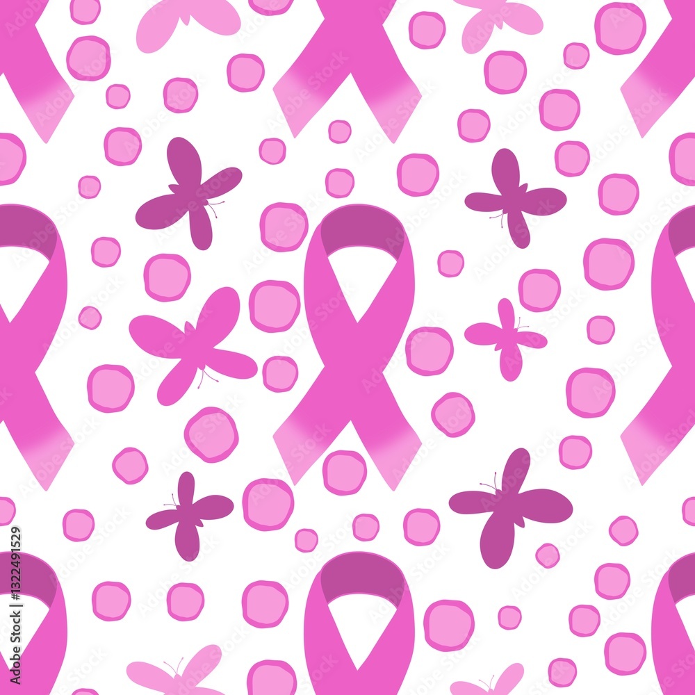 Fototapeta premium Breast cancer month seamless pink ribbon day mammogram pattern for medical accessories and medicine textiles
