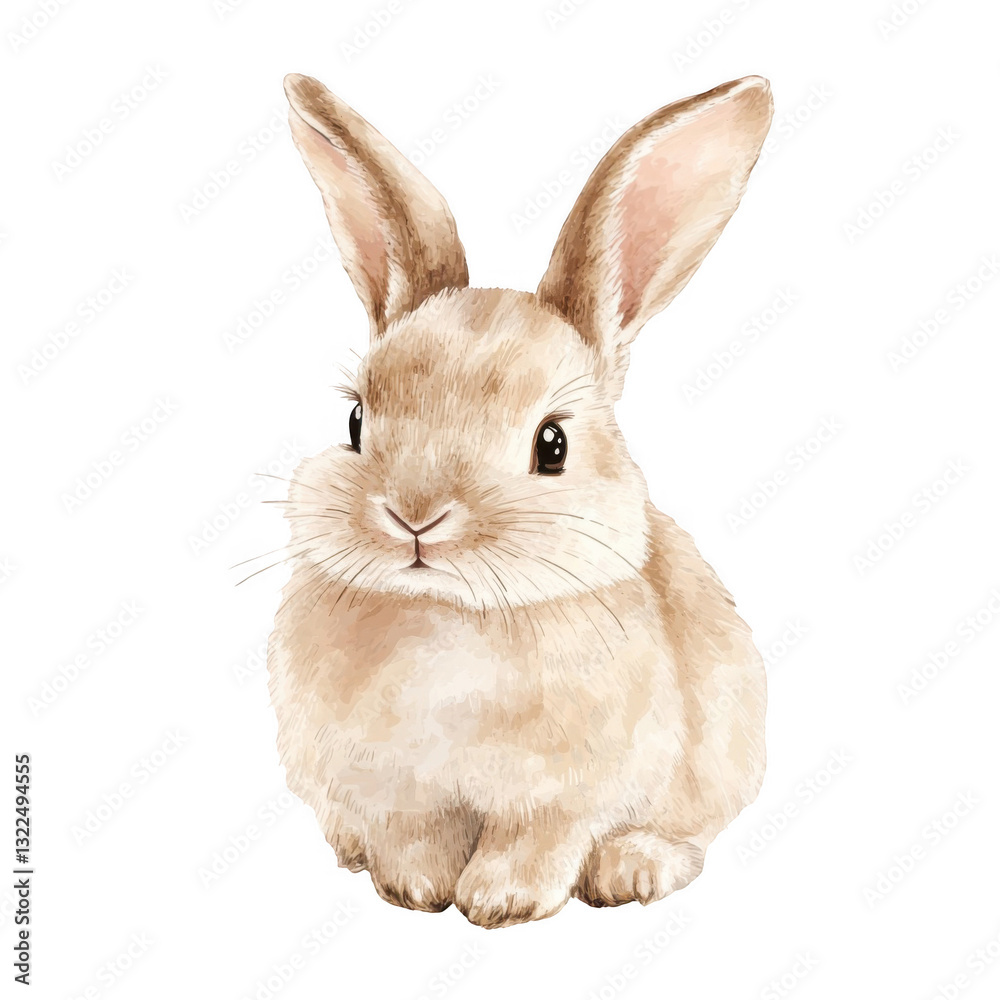 Fototapeta premium A cute little rabbit, vector illustration, hand-drawn style, white background, beige color scheme