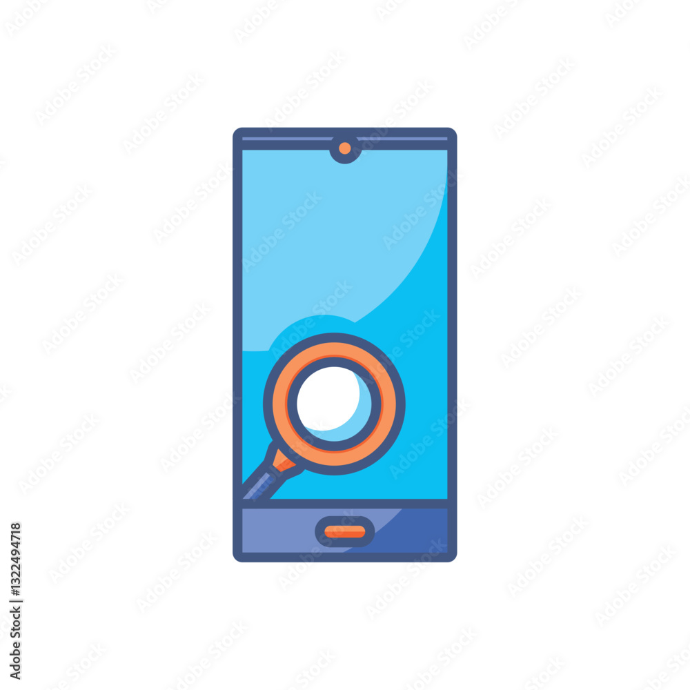 Vector illustration of a magnifying glass on a smartphone screen, representing mobile search, digital analysis, and smart device exploration Vector illustration of a magnifying glass on a smartphone screen, representing mobile search, digital analysis, and smart device exploration