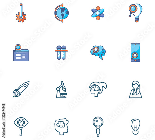 Set of research vector icons with white background