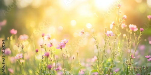 Idyllic Meadow of Wildflowers Under Warm Golden Sunlight

