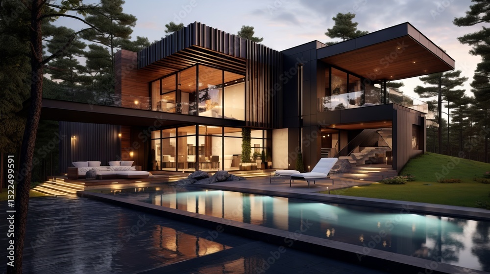 Fototapeta premium Modern and sleek architectural house with clean lines and minimal decoration