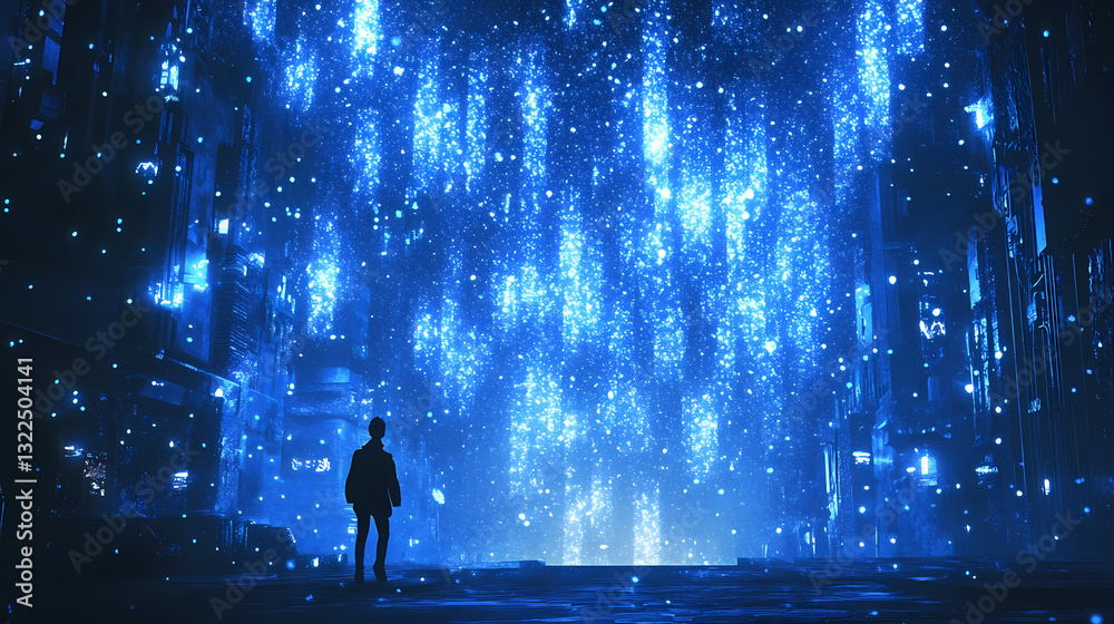 Abstract blue lights creating magical dreamlike atmosphere with bokeh effect in a surreal night scene. Hazy Luminescence. Illustration Abstract blue lights creating magical dreamlike atmosphere with bokeh effect in a surreal night scene. Hazy Luminescence. Illustration