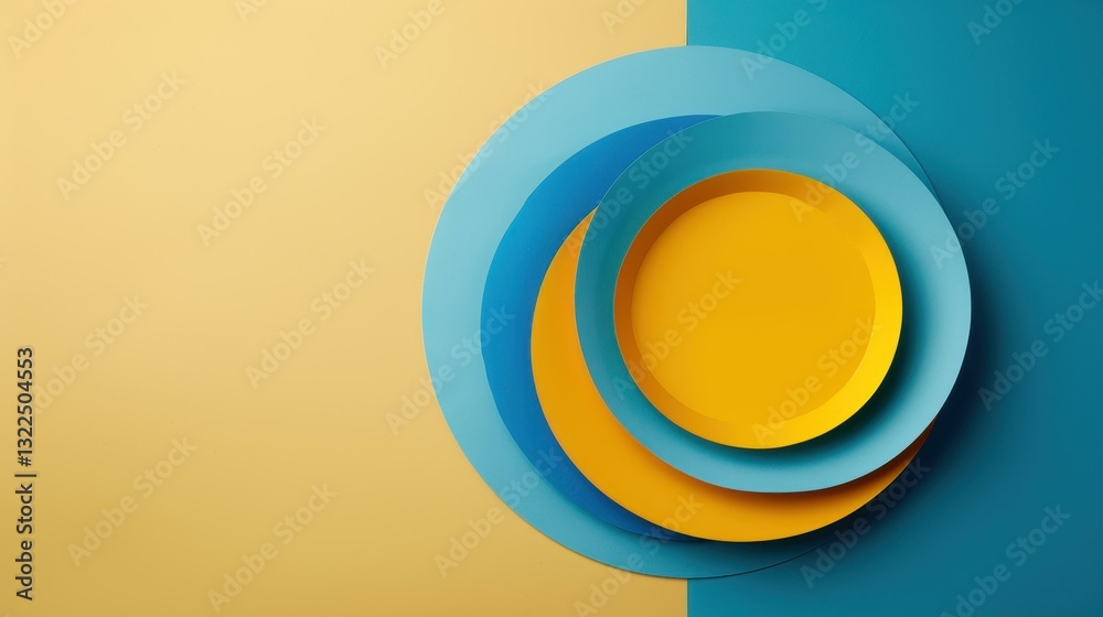 Obraz premium A vibrant flat lay composition featuring abstract color papers in light blue and yellow tones, perfect for creative projects.