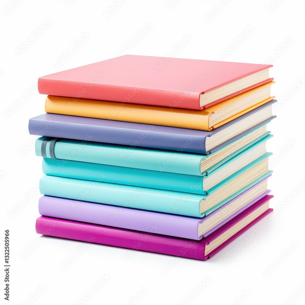 Bright, pastelcolored textbooks stacked with bookmarks, showcasing vibrant hues against a clean white background. Ideal for study Bright, pastelcolored textbooks stacked with bookmarks, showcasing vibrant hues against a clean white background. Ideal for study