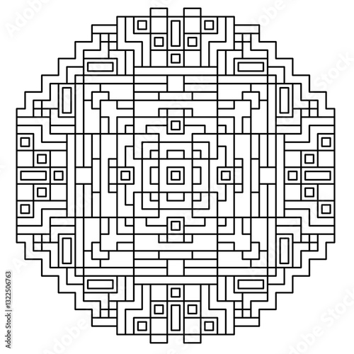 Circular Geometric Maze - Intricate Symmetrical Pattern
