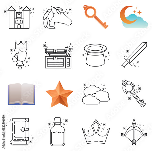 Set of fantasy vector icons with white background